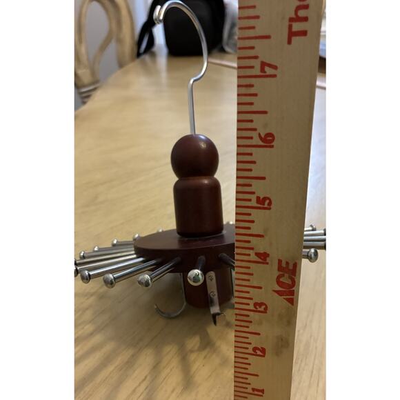VTG Wood Tie Rack Round Hanger Spindle Closet Organizer Dark Red Brown Belts - Picture 8 of 10